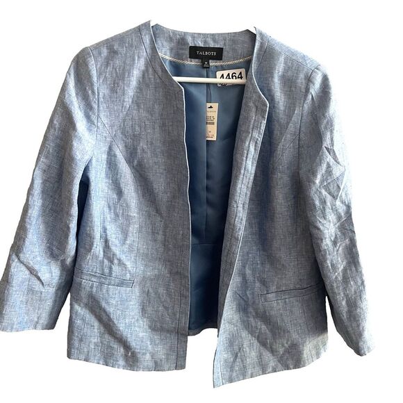 TALBOTS Blue Linen Blazer Chambray 10 Womens Suit Jacket Career Spring Pastel - Picture 3 of 5